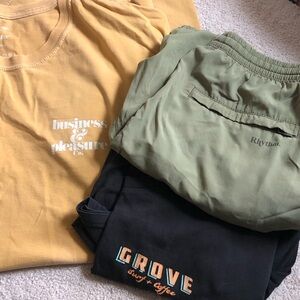 3 Piece Men’s Bundle of Rhythm Shorts, Business & Pleasure Tee, & Grove Surf Tee